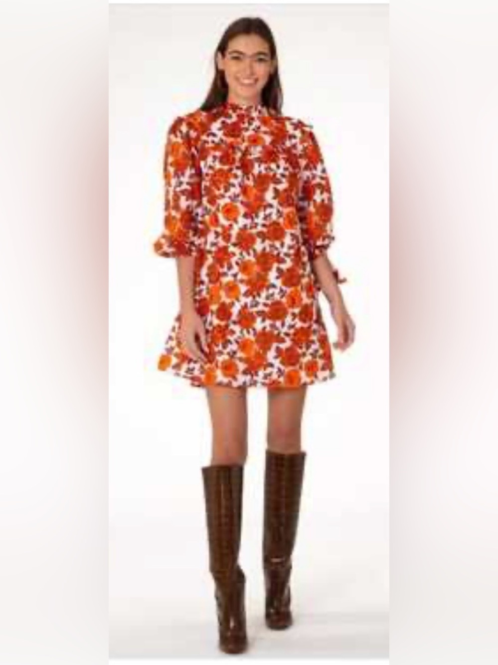 Floral Tie-Sleeve Orange Mini Olivia James the Label Dress